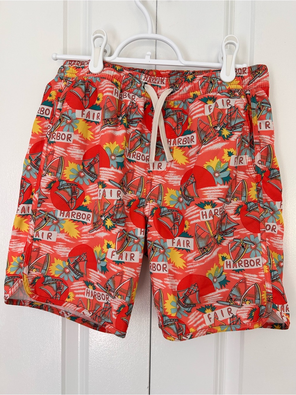 Fair Harbor boys large orange swimsuit ships windsurfing tropical swim